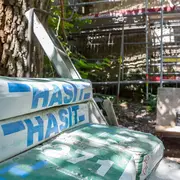 Sicht auf die Baustelle mit Produktsäcken von HASIT.