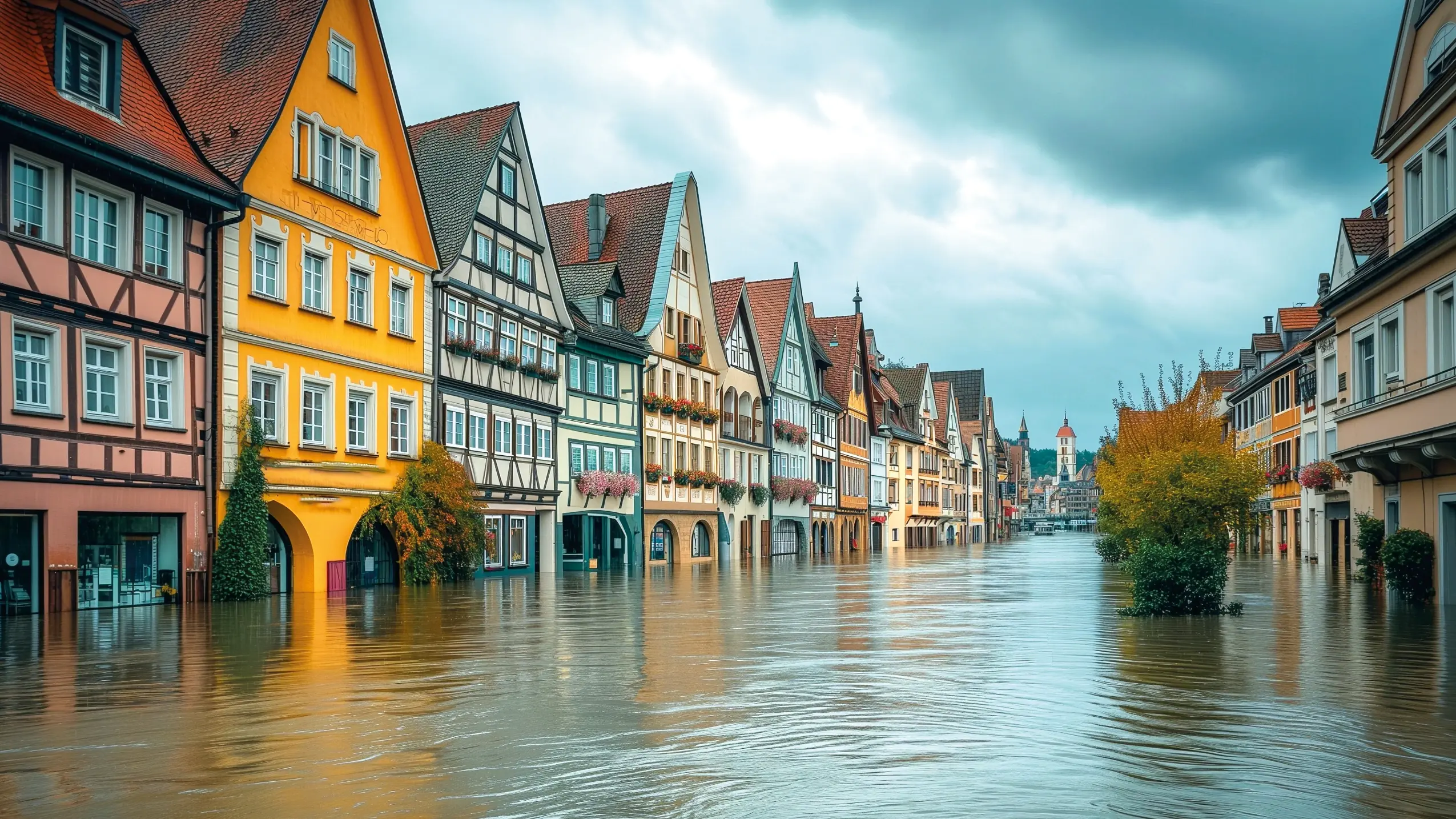 Eine Stadt, die von Hochwasser überschwemmt wurde