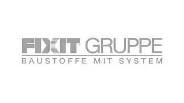 Logo der FIXIT GRUPPE in grau mit Schriftzug Baustoffe mit System